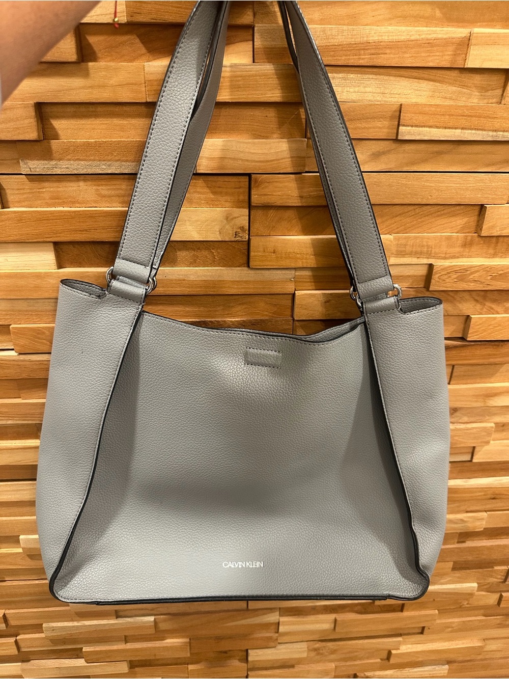 Calvin Klein Light Gray Pebbled Leather Tote